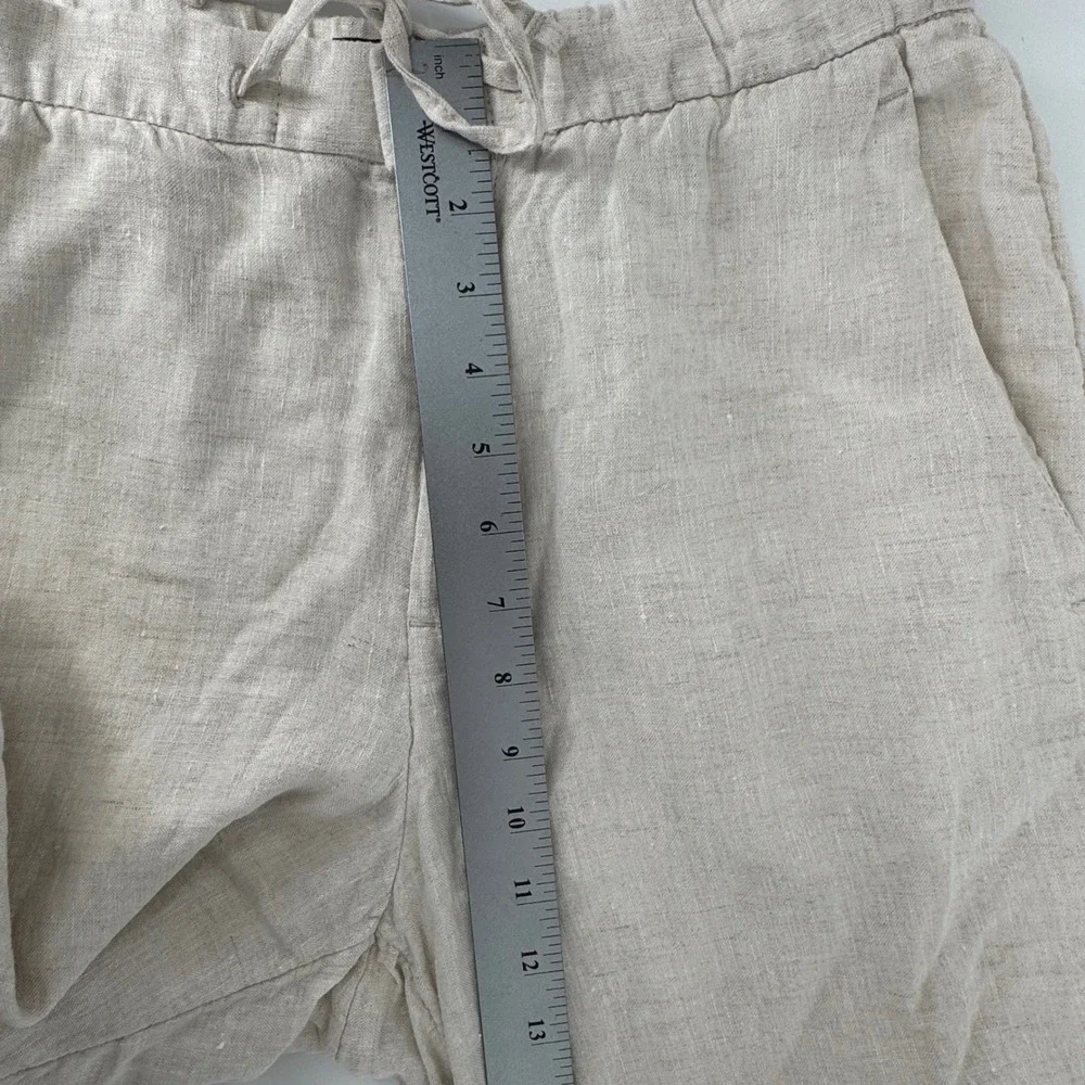 H&M Linen Relaxed Tapered Pants Women 32R Beige Drawstring High Rise Cropped‎